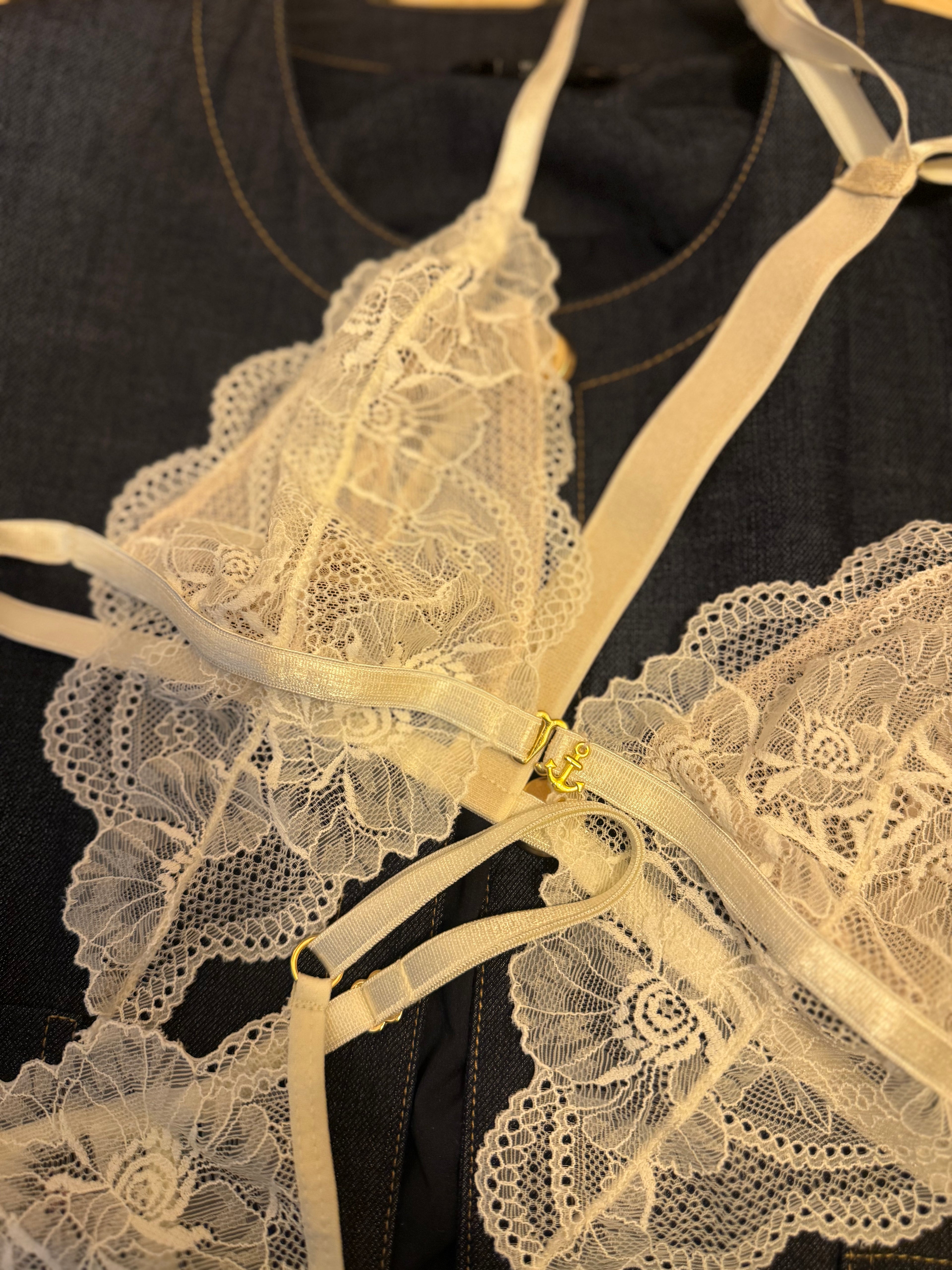 The Ivory Set – lace bra and panty set, close-up detail